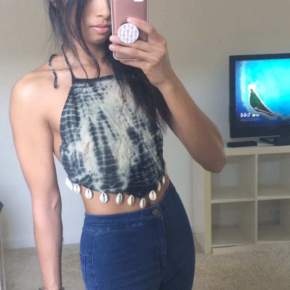 Seashell Halter Black and Tan Tie Dye